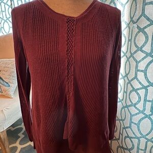 Women’s Lucky Brand Burgundy Long Sleeve Knit Top Layered Sweater